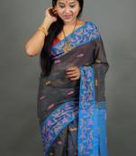 Blue Handloom Cotton Silk Saree