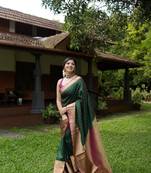 Green Banarasi Woven Saree With Blouse Set 