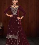 Maroon heavy velvet embrodiered semi stitched festive suits