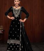 Black heavy velvet embrodiered semi stitched festive suits