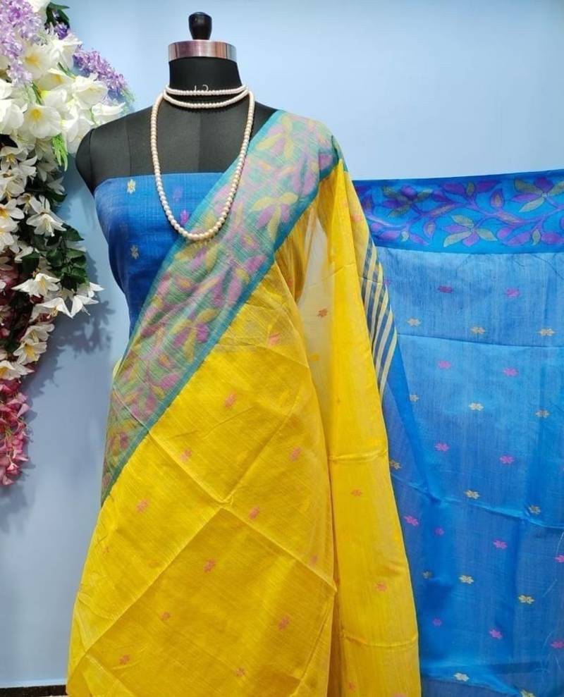 Yellow Handloom Cotton Silk Saree