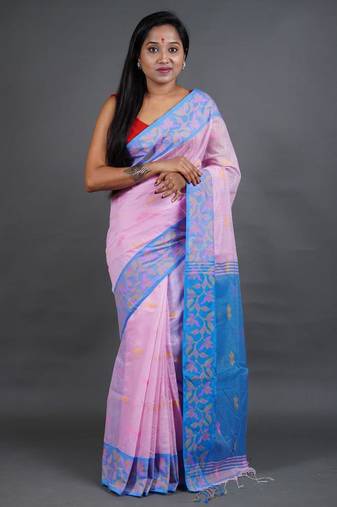 Pink Handloom Cotton Silk Saree