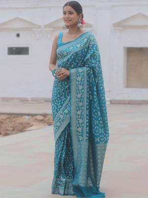 Blue Banarasi Soft art Silk Woven Saree With Blouse 1