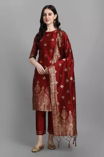  women silk blend kurta pant dupatta set