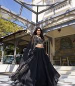 black Women's Star Satin With Plain Lehenga Choli