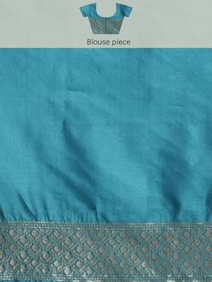 Teal silk blend jacquard woven golden zari ethnic motifs rich pallu banarasi style saree 6
