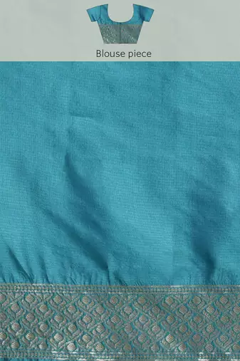 Teal silk blend jacquard woven golden zari ethnic motifs rich pallu banarasi style saree
