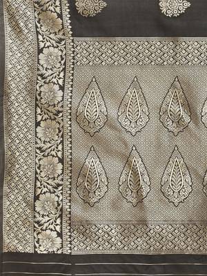 Black silk blend jacquard woven golden zari ethnic motifs rich pallu banarasi style saree 4