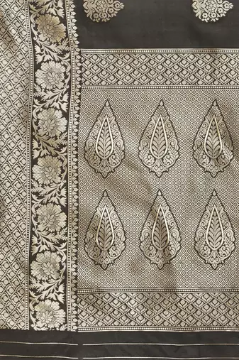 Black silk blend jacquard woven golden zari ethnic motifs rich pallu banarasi style saree
