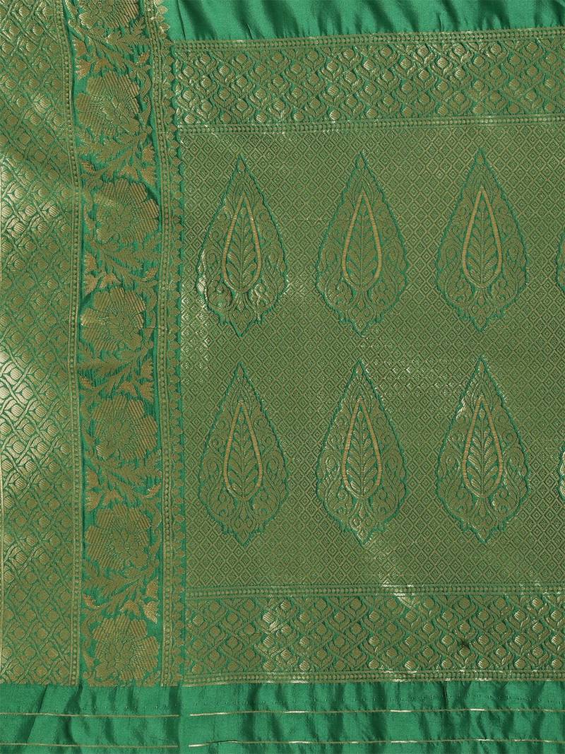 Dark green silk blend jacquard woven golden zari ethnic motifs rich pallu banarasi style saree