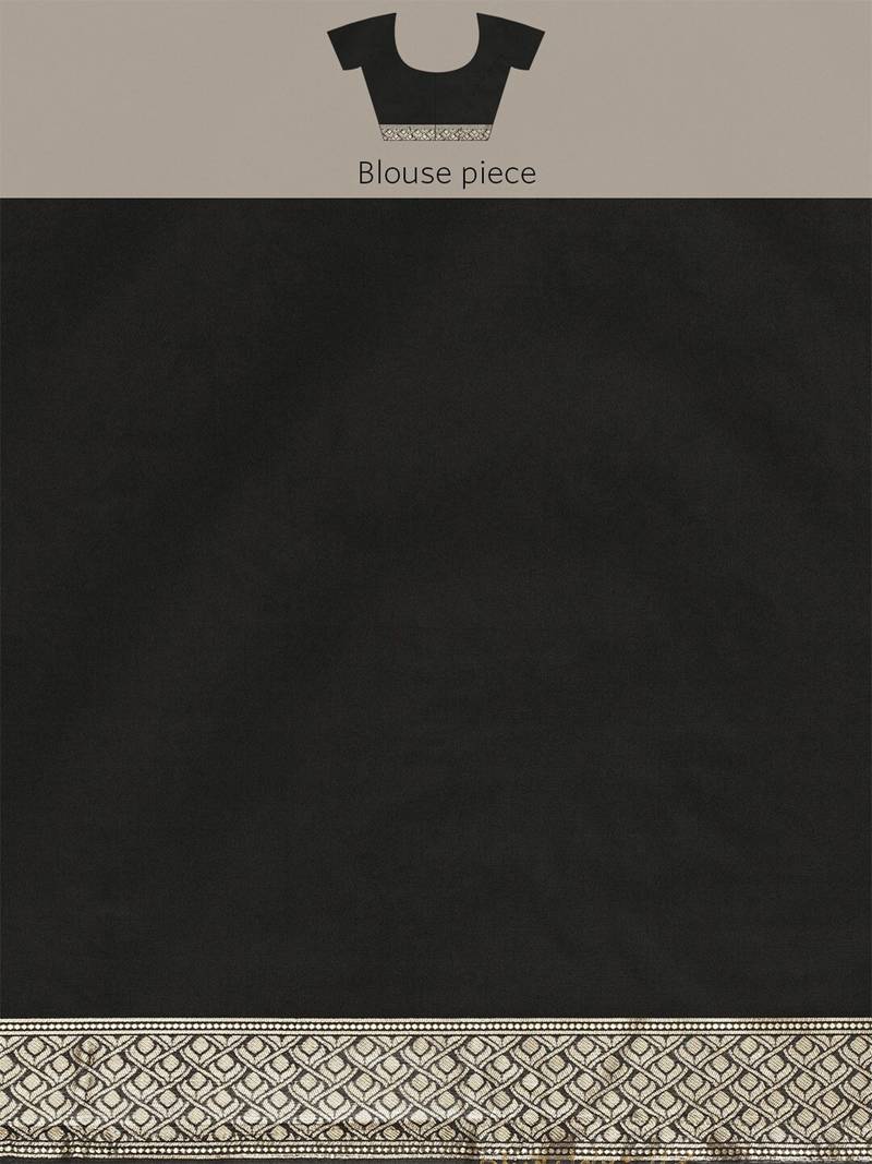 Black silk blend jacquard woven golden zari ethnic motifs rich pallu banarasi style saree