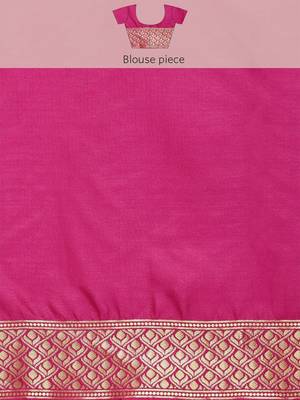 Hot pink silk blend jacquard woven golden zari ethnic motifs rich pallu banarasi style saree 6