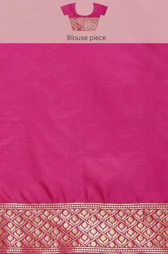 Hot pink silk blend jacquard woven golden zari ethnic motifs rich pallu banarasi style saree