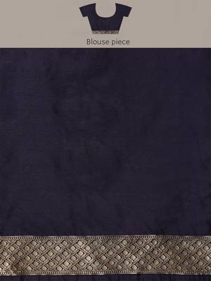 Navy blue silk blend jacquard woven golden zari ethnic motifs rich pallu banarasi style saree 6