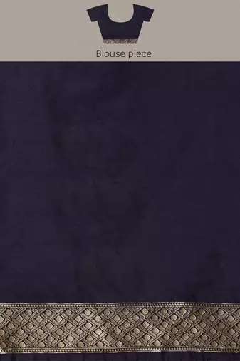 Navy blue silk blend jacquard woven golden zari ethnic motifs rich pallu banarasi style saree