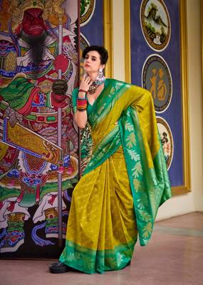 Mustard Banarasi Woven Soft art Silk Saree With Blouse Set 1