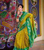 Mustard Banarasi Woven Soft art Silk Saree With Blouse Set