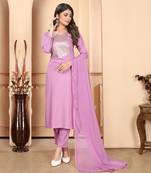 Light pink embroidery & sequence rayon salwar kameez readymade with two pockets stitched