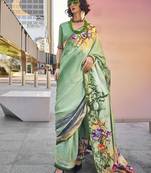 Sea green printed work satin party wear saree