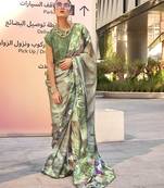 Light olive printed work satin party wear saree