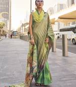 Multi printed work satin party wear saree