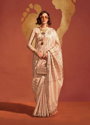 Cream weaving zari viscose saree 1