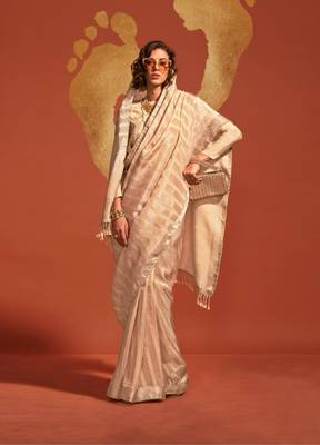 Cream weaving zari viscose saree 2