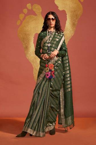 Dark green weaving zari viscose saree for festival