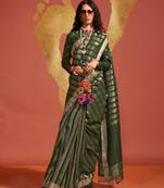 Dark green weaving zari viscose saree for festival