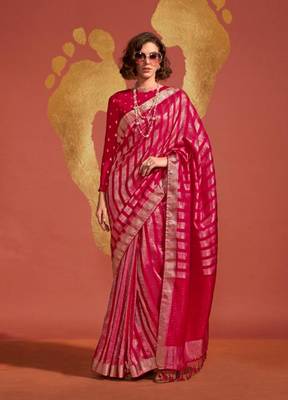 Dark pink weaving zari viscose saree 1