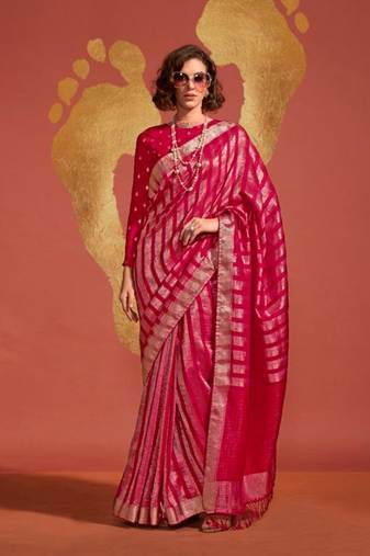 Dark pink weaving zari viscose saree for festival
