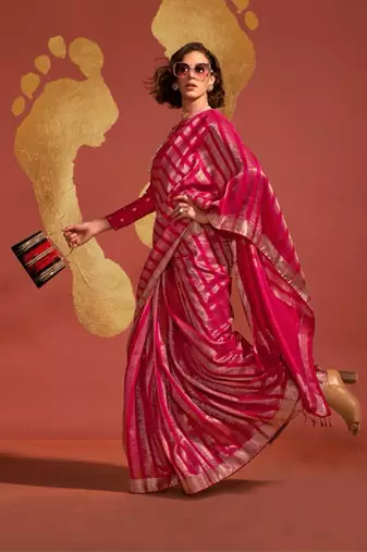 Dark pink weaving zari viscose saree