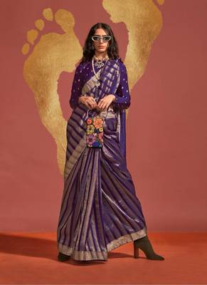 Dark violet weaving zari viscose saree 2