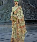 Organza kashmiri silk blend weaving saree in light green
