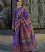 Organza kashmiri silk blend weaving saree in violet