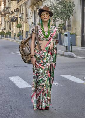 Georgette satin digital print multi colour saree 1