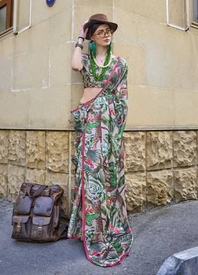 Georgette satin digital print multi colour saree 2