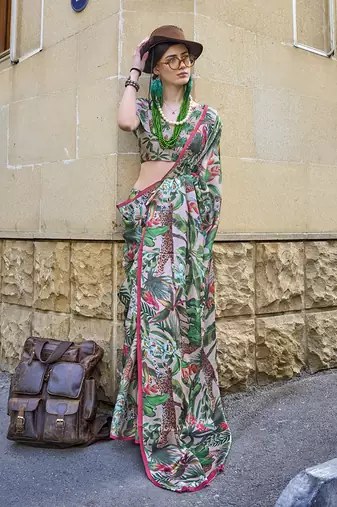Georgette satin digital print multi colour saree