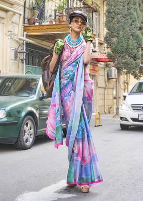 Georgette satin digital print multi colour saree 1