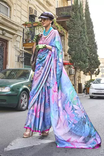 Georgette satin digital print multi colour saree