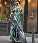 Georgette satin digital print dark green colour saree