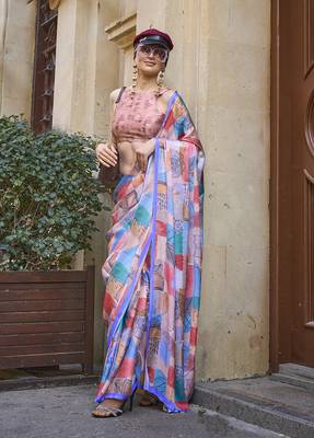 Georgette satin digital print multi colour saree 1
