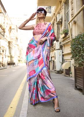 Georgette satin digital print multi colour saree 2