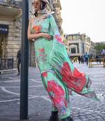 Sea green festival digital printed crepe silk blend saree