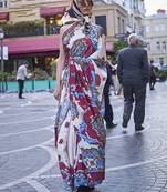 Off white colour festival digital printed crepe silk blend saree