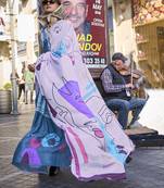 Teal blue colour festival digital printed crepe silk blend saree