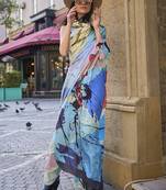 Multi colour festival digital printed crepe silk blend saree