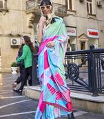 Multi colour festival digital printed crepe silk blend saree