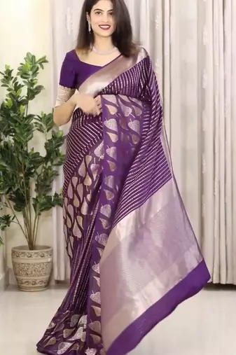 Purple art Banarasi Soft Silk Women Saree With Blouse Set