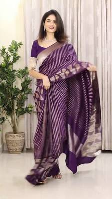 Purple art Banarasi Soft Silk Women Saree With Blouse Set 5